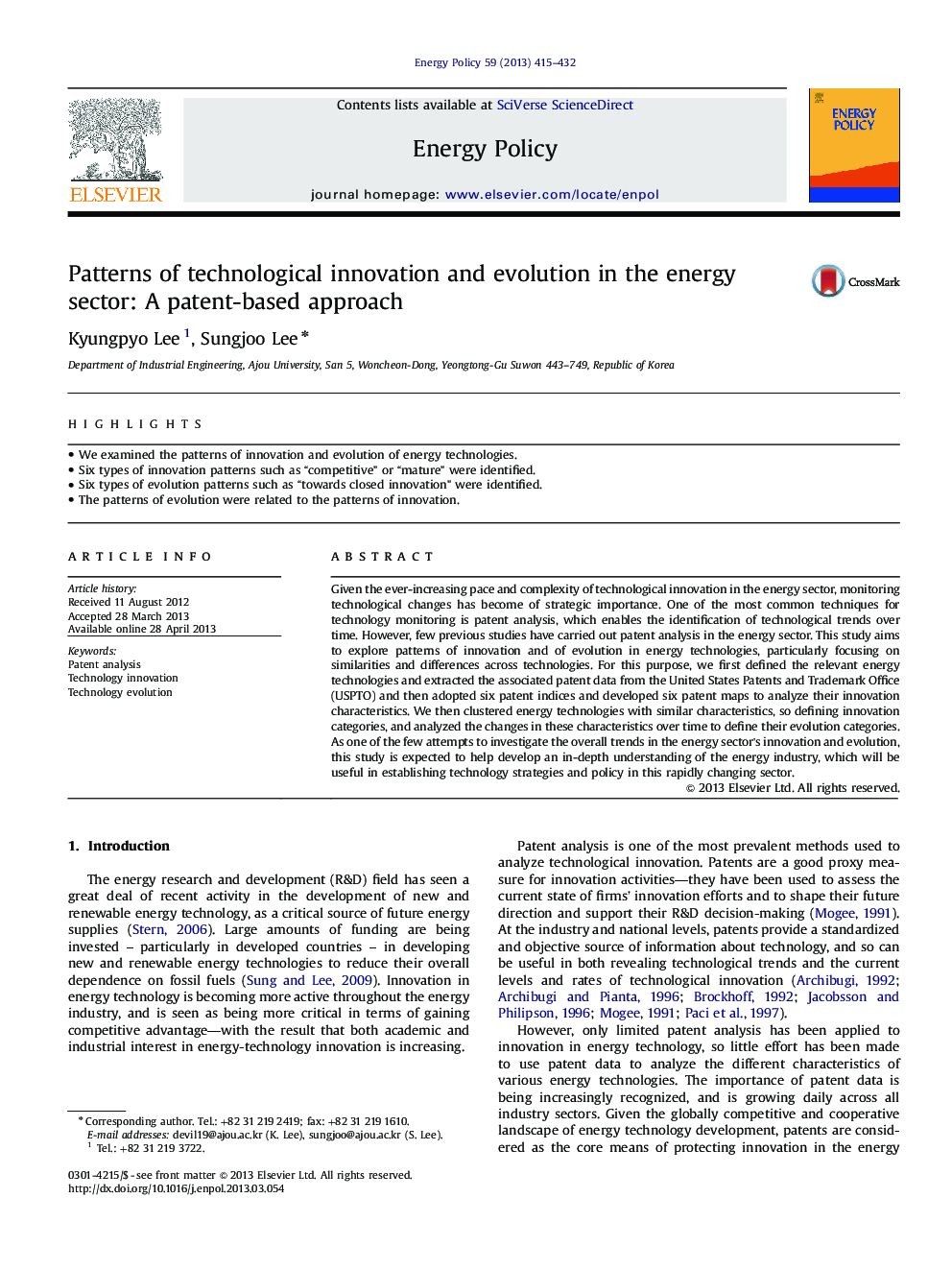 Patterns of technological innovation and evolution in the energy sector: A patent-based approach