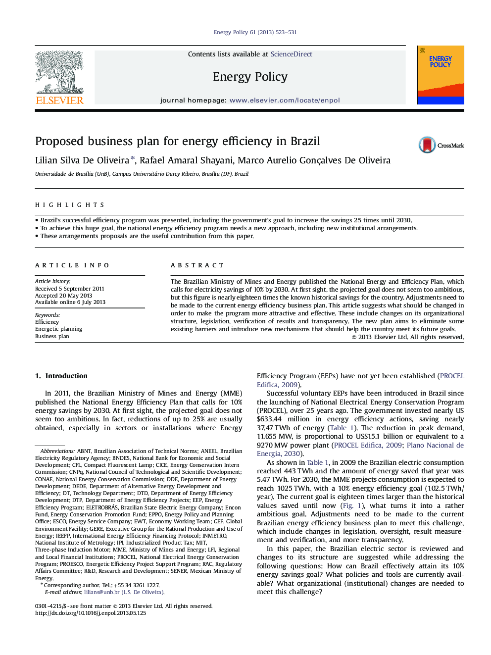 طرح تجاری پیشنهادی برای بهره وری انرژی در برزیل 
