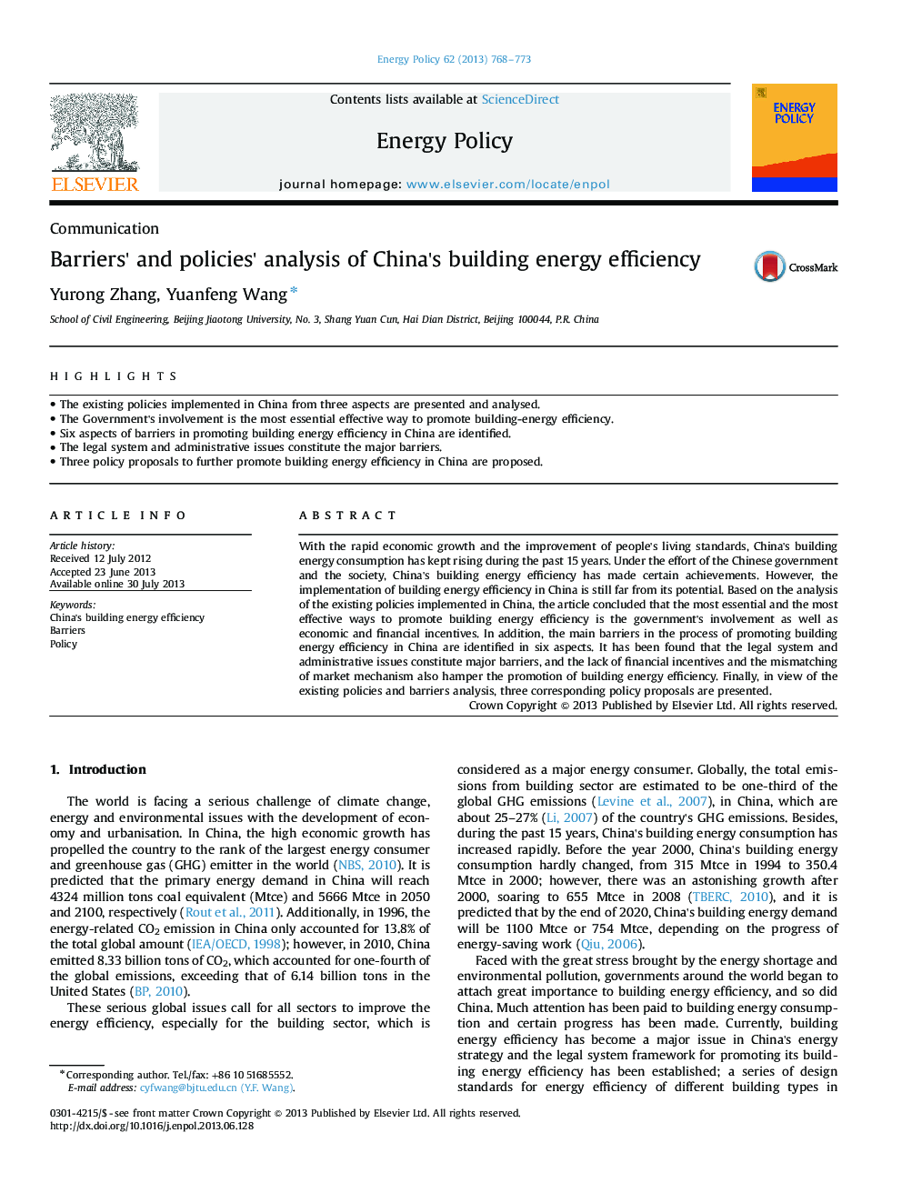 Barriers' and policies' analysis of China's building energy efficiency