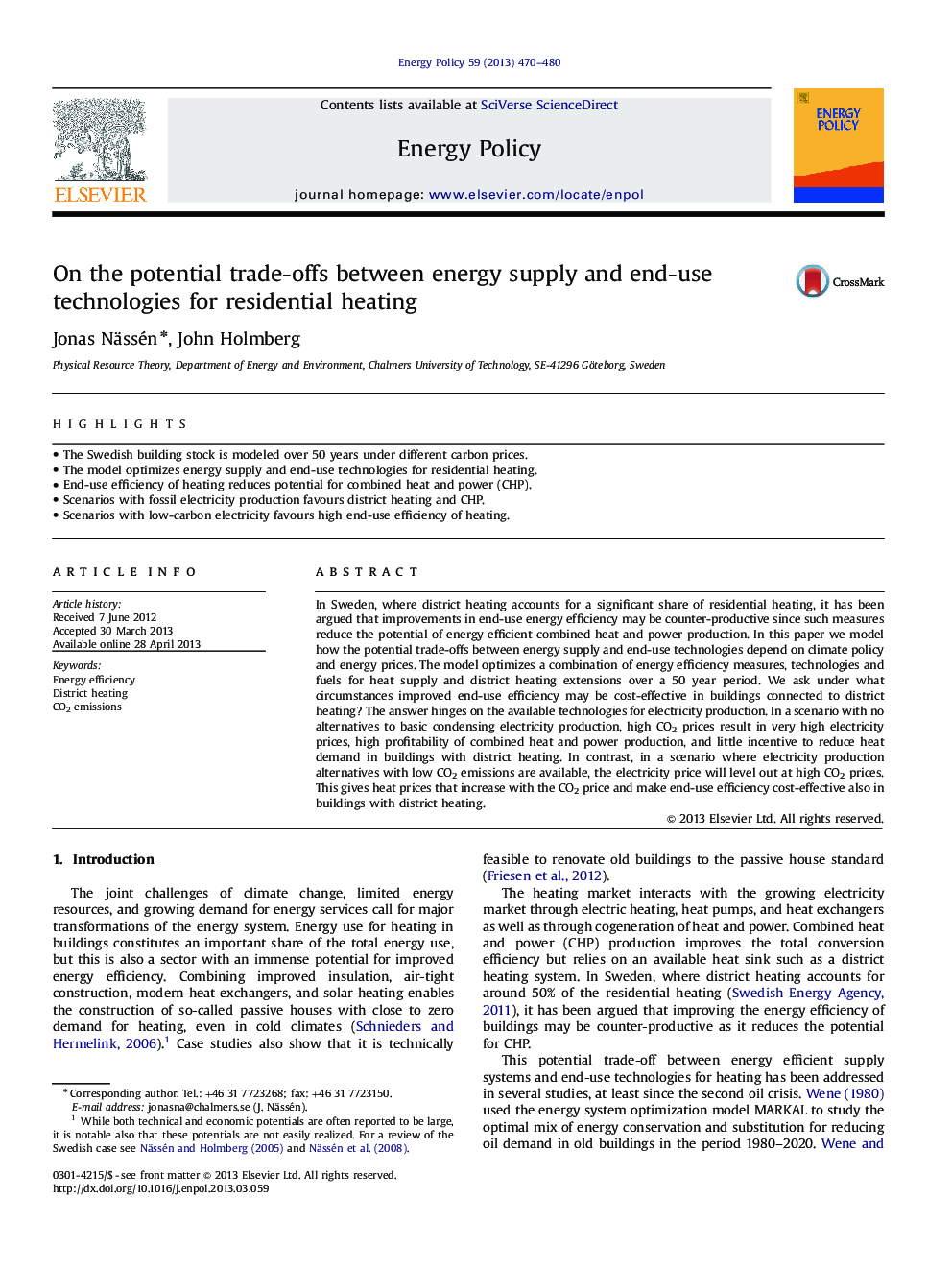 On the potential trade-offs between energy supply and end-use technologies for residential heating