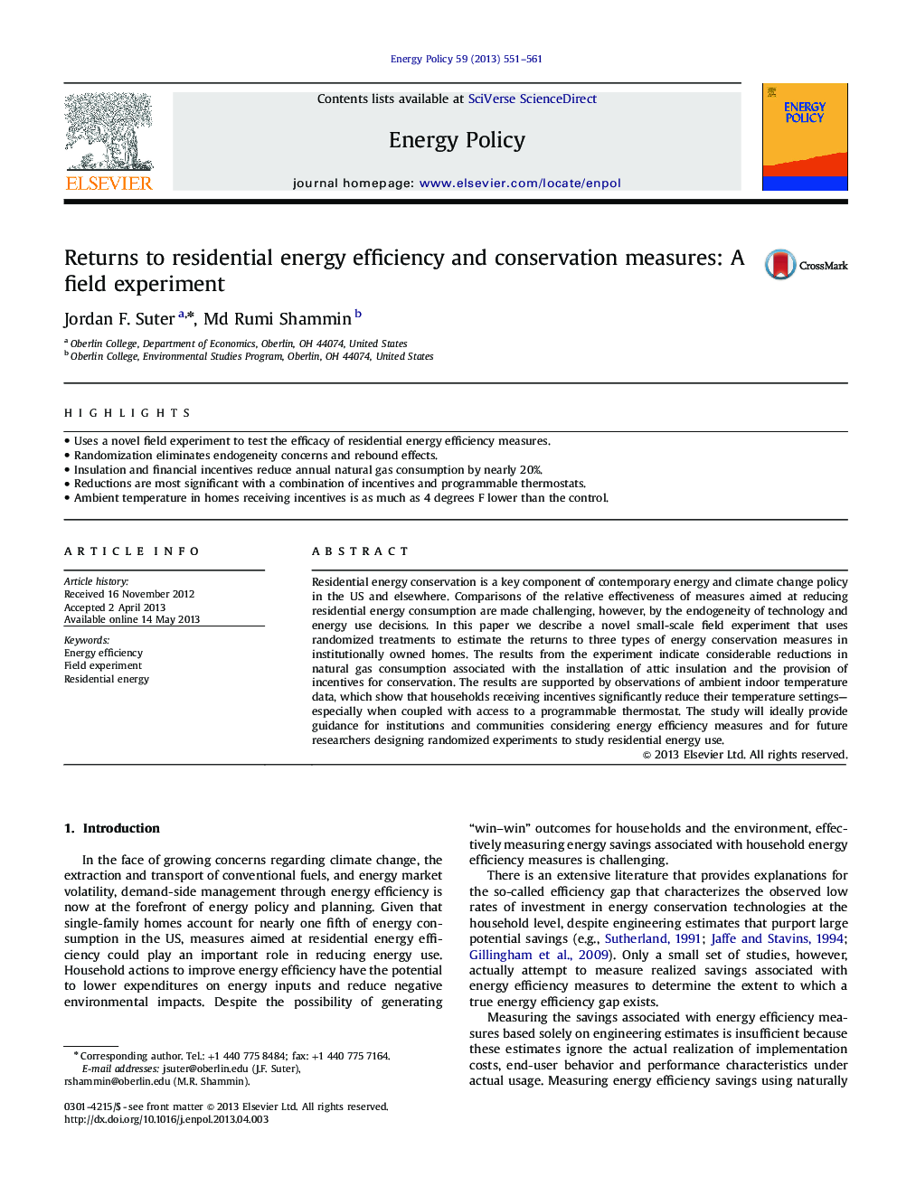 Returns to residential energy efficiency and conservation measures: A field experiment