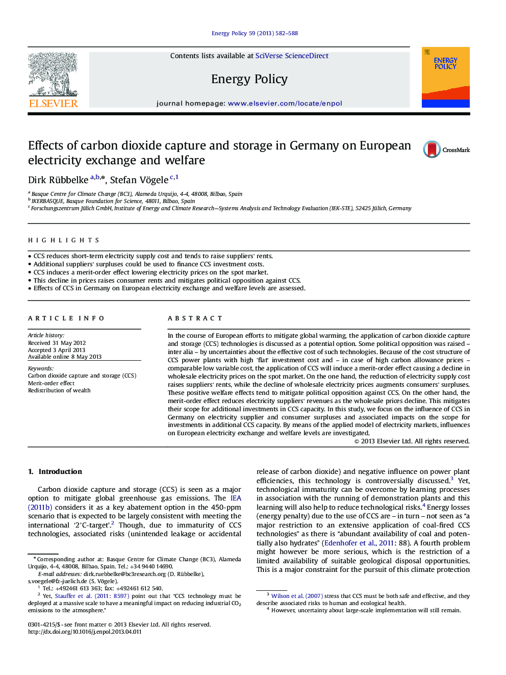 Effects of carbon dioxide capture and storage in Germany on European electricity exchange and welfare
