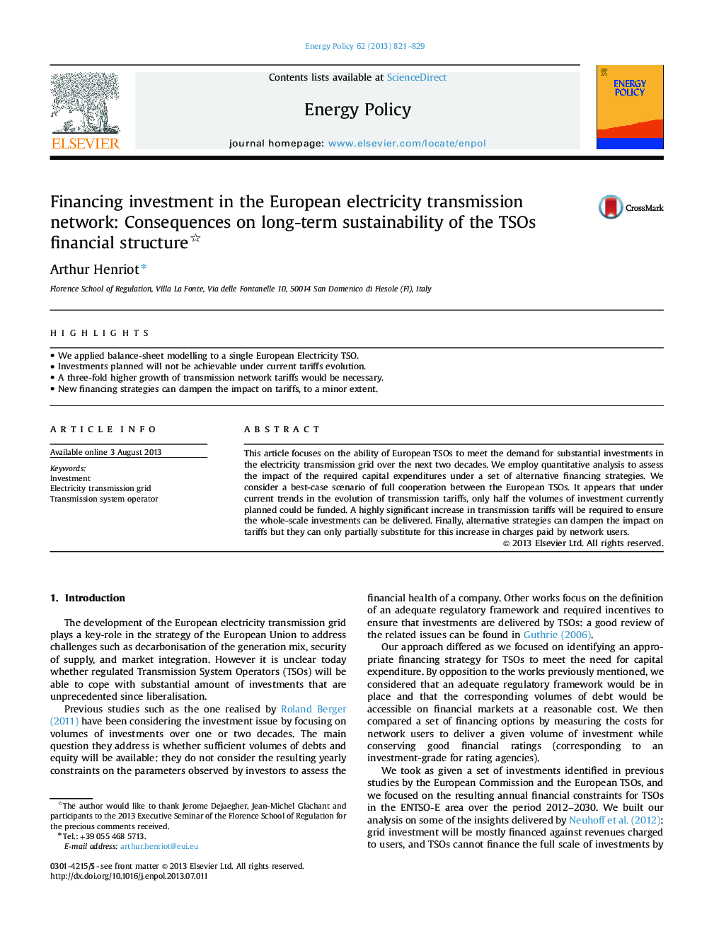 Financing investment in the European electricity transmission network: Consequences on long-term sustainability of the TSOs financial structure