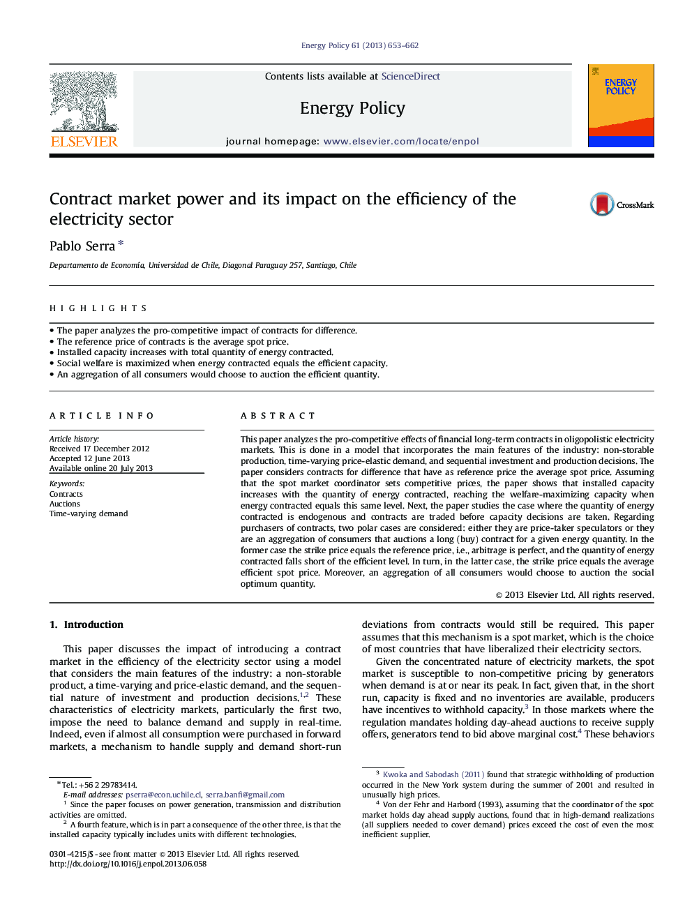 Contract market power and its impact on the efficiency of the electricity sector