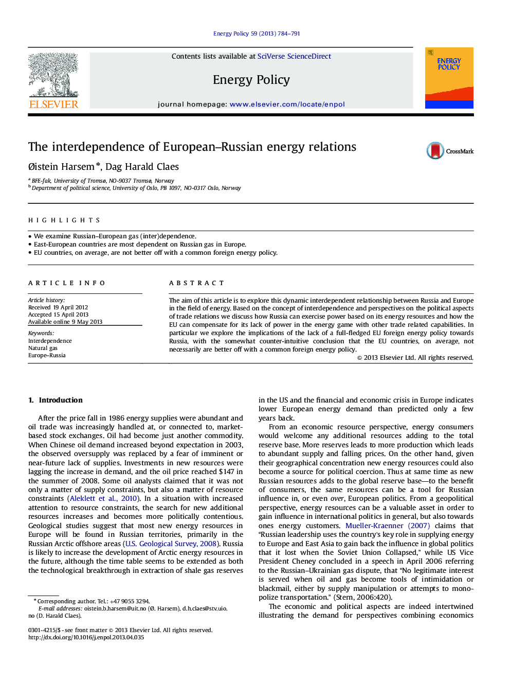 The interdependence of European-Russian energy relations