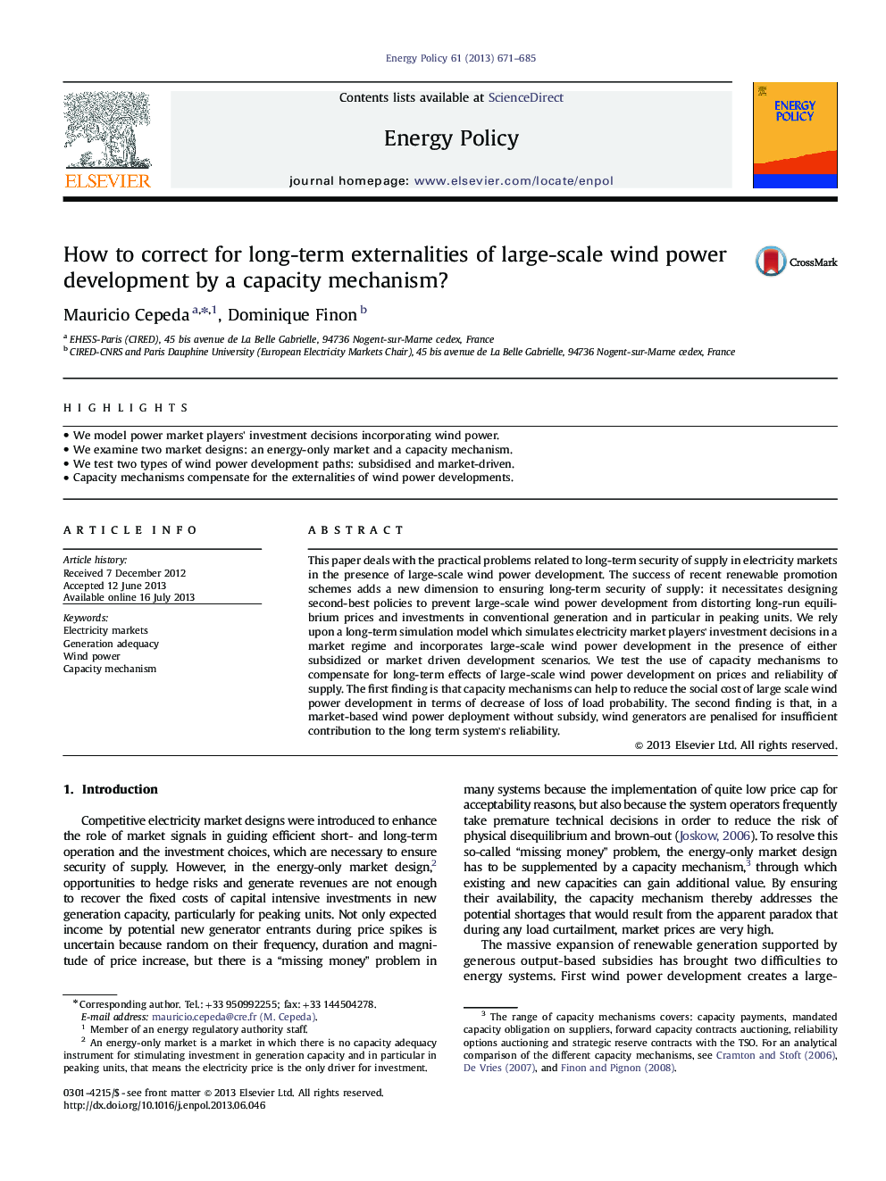 How to correct for long-term externalities of large-scale wind power development by a capacity mechanism?