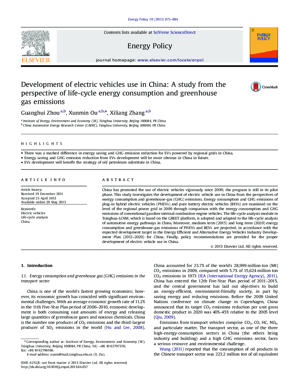 توسعه استفاده از وسایل نقلیه الکتریکی در چین: مطالعه از منظر مصرف انرژی و انتشار گازهای گلخانه ای 
