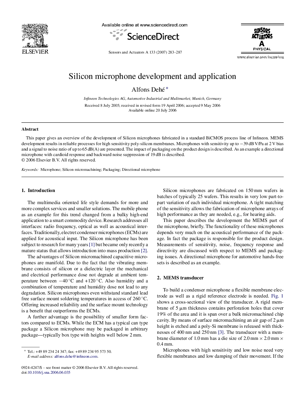 Silicon microphone development and application