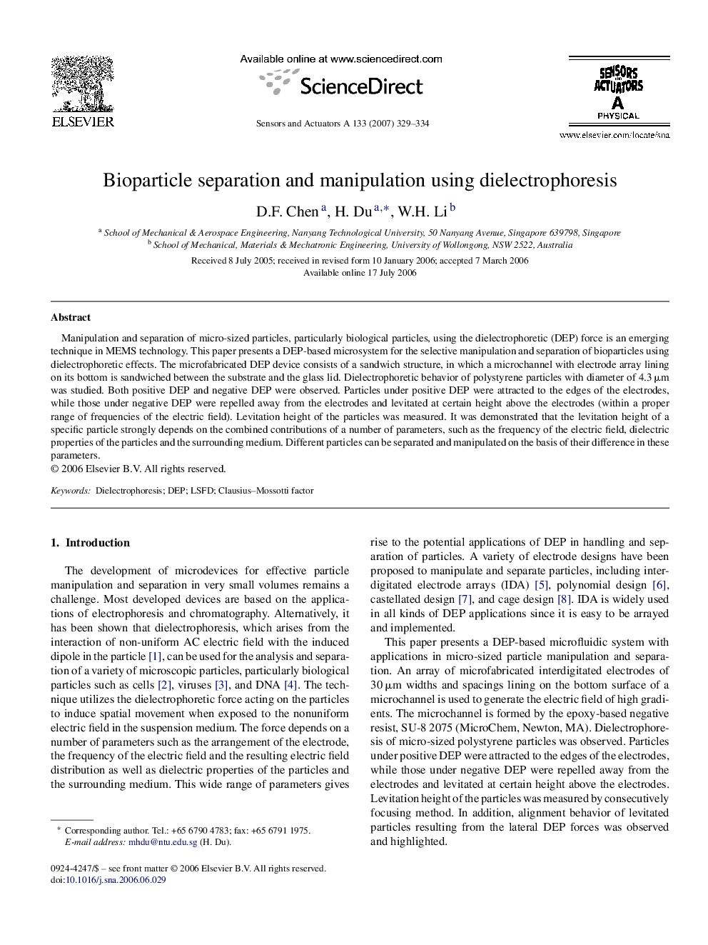 Bioparticle separation and manipulation using dielectrophoresis