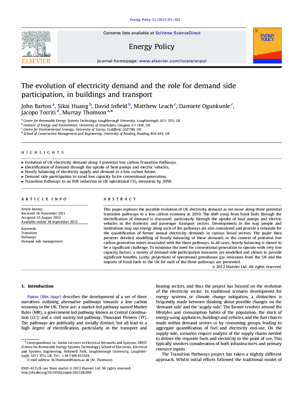 The evolution of electricity demand and the role for demand side participation, in buildings and transport