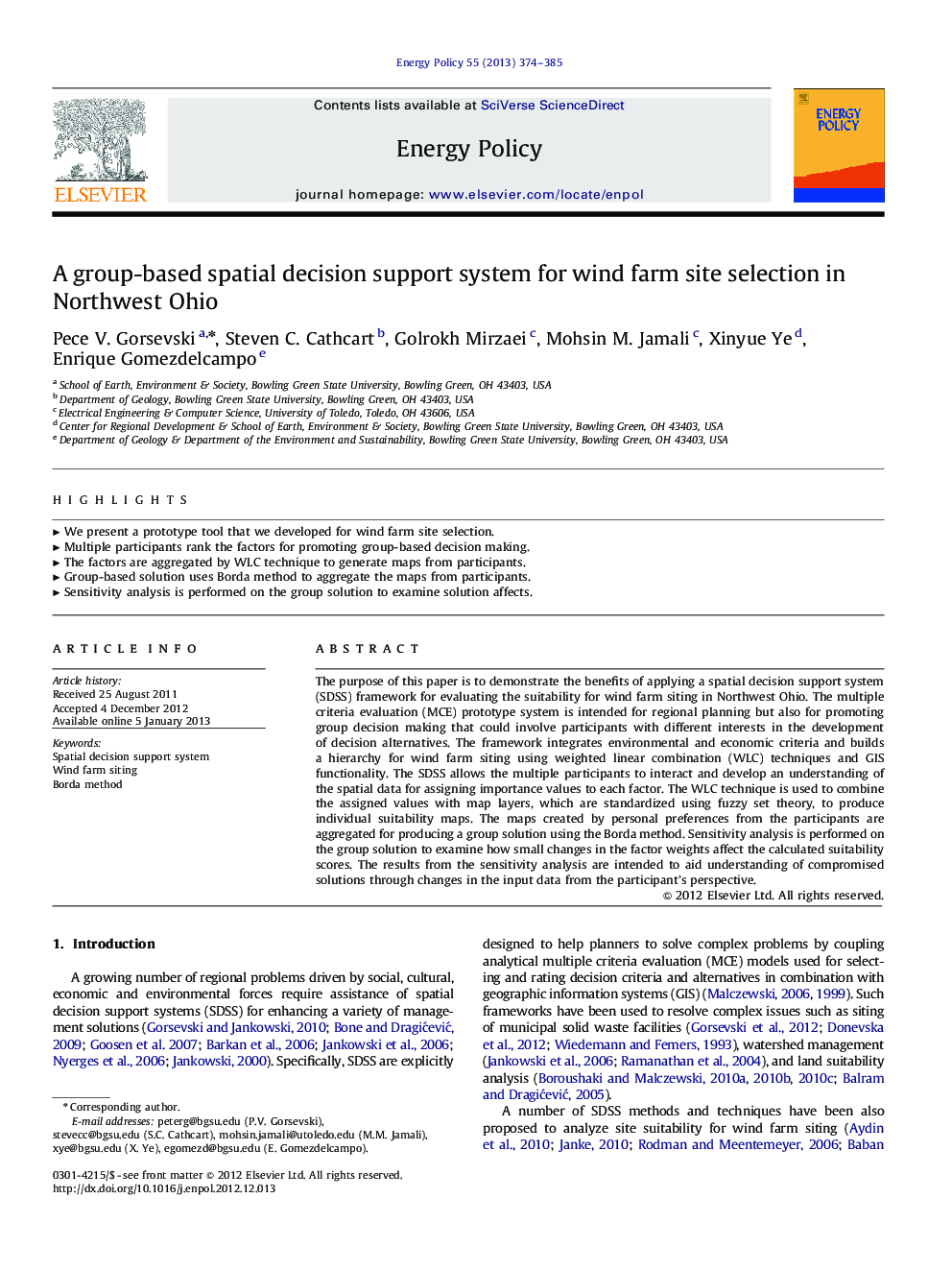 A group-based spatial decision support system for wind farm site selection in Northwest Ohio