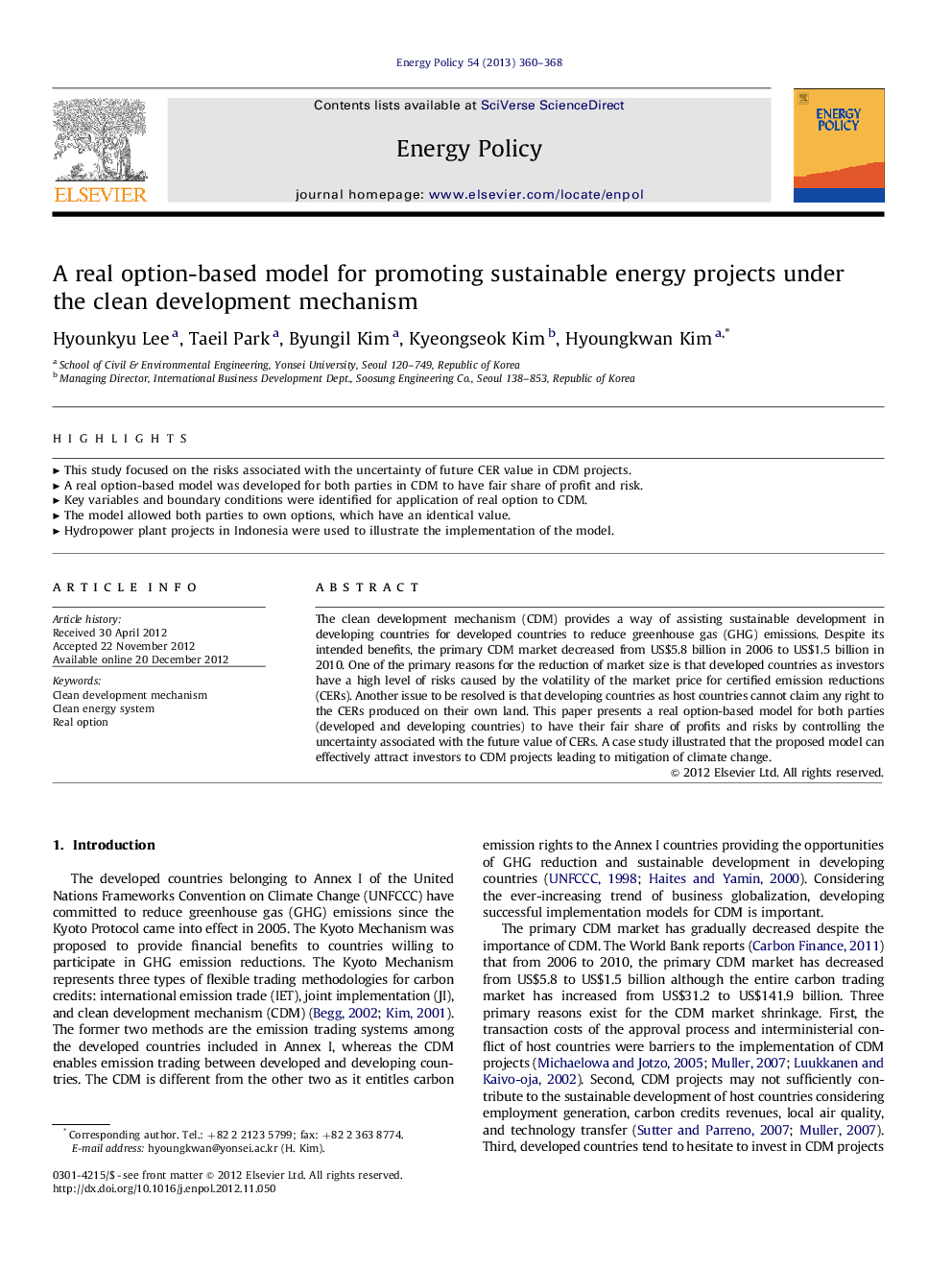 A real option-based model for promoting sustainable energy projects under the clean development mechanism