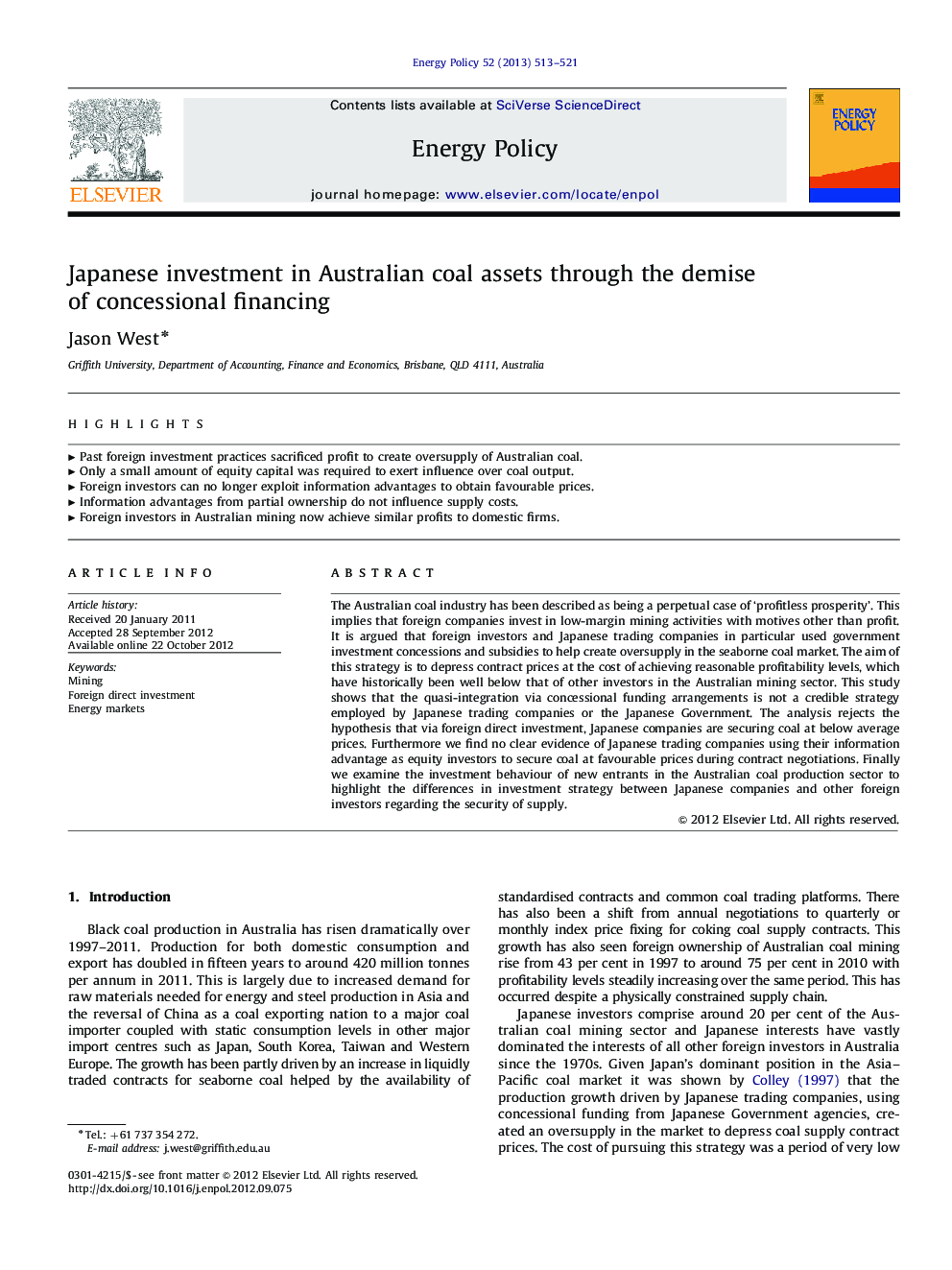 Japanese investment in Australian coal assets through the demise of concessional financing