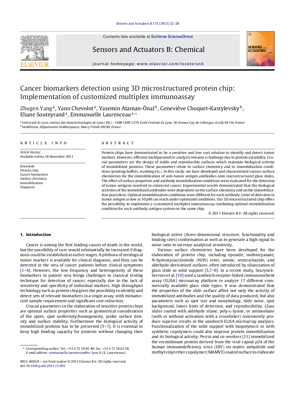 Cancer biomarkers detection using 3D microstructured protein chip: Implementation of customized multiplex immunoassay