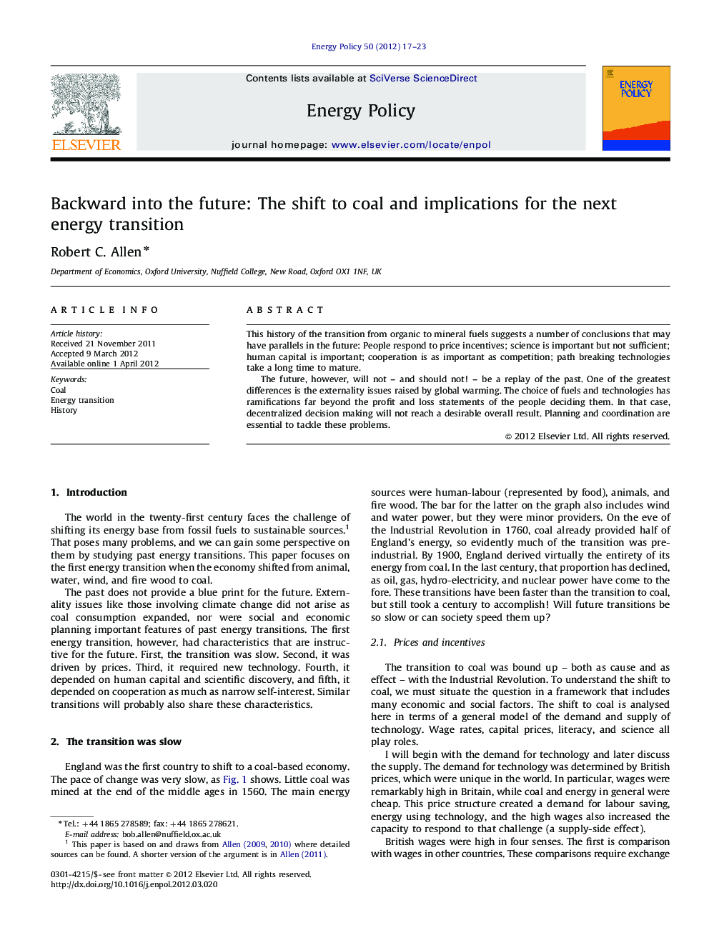 Backward into the future: The shift to coal and implications for the next energy transition