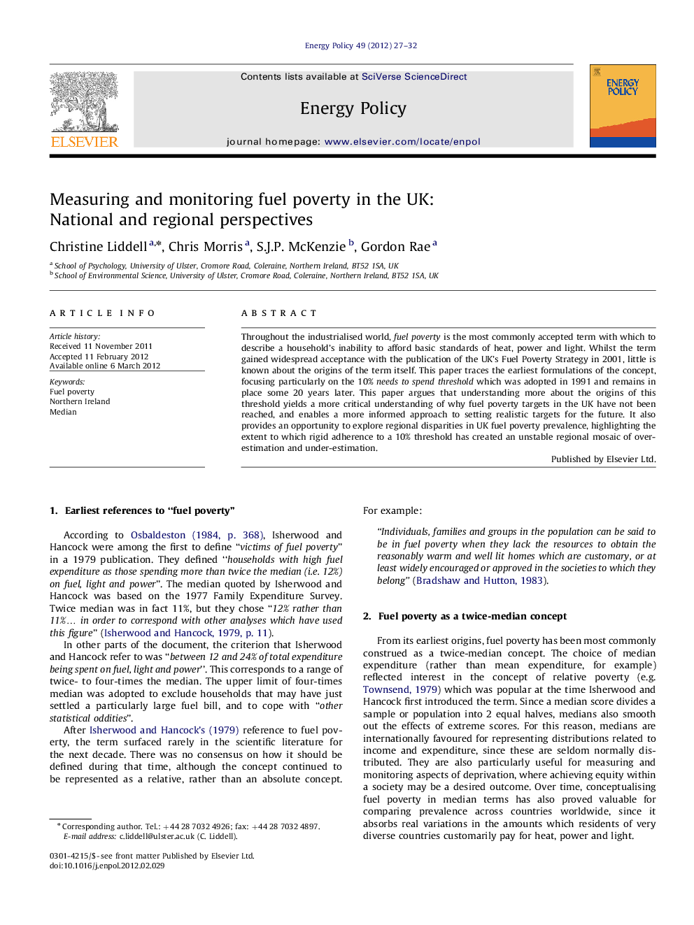 Measuring and monitoring fuel poverty in the UK: National and regional perspectives