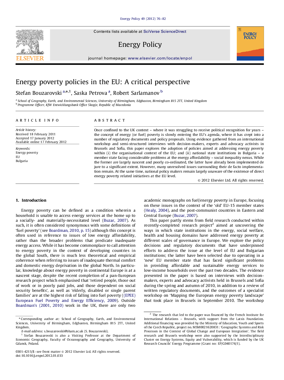 Energy poverty policies in the EU: A critical perspective