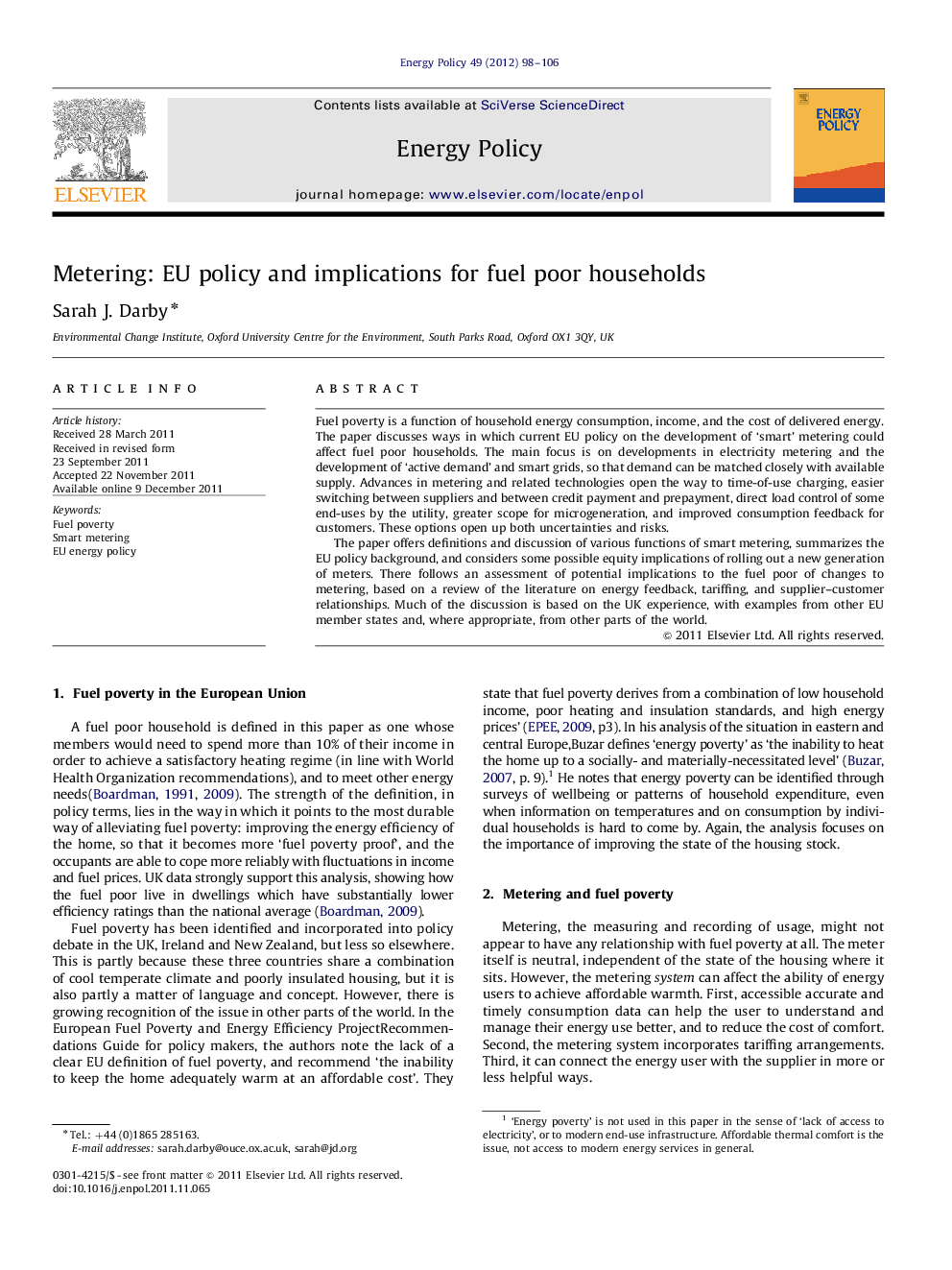 Metering: EU policy and implications for fuel poor households