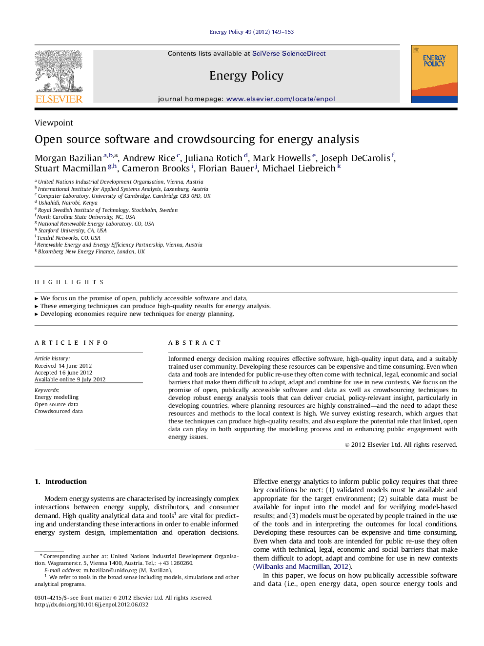 Open source software and crowdsourcing for energy analysis