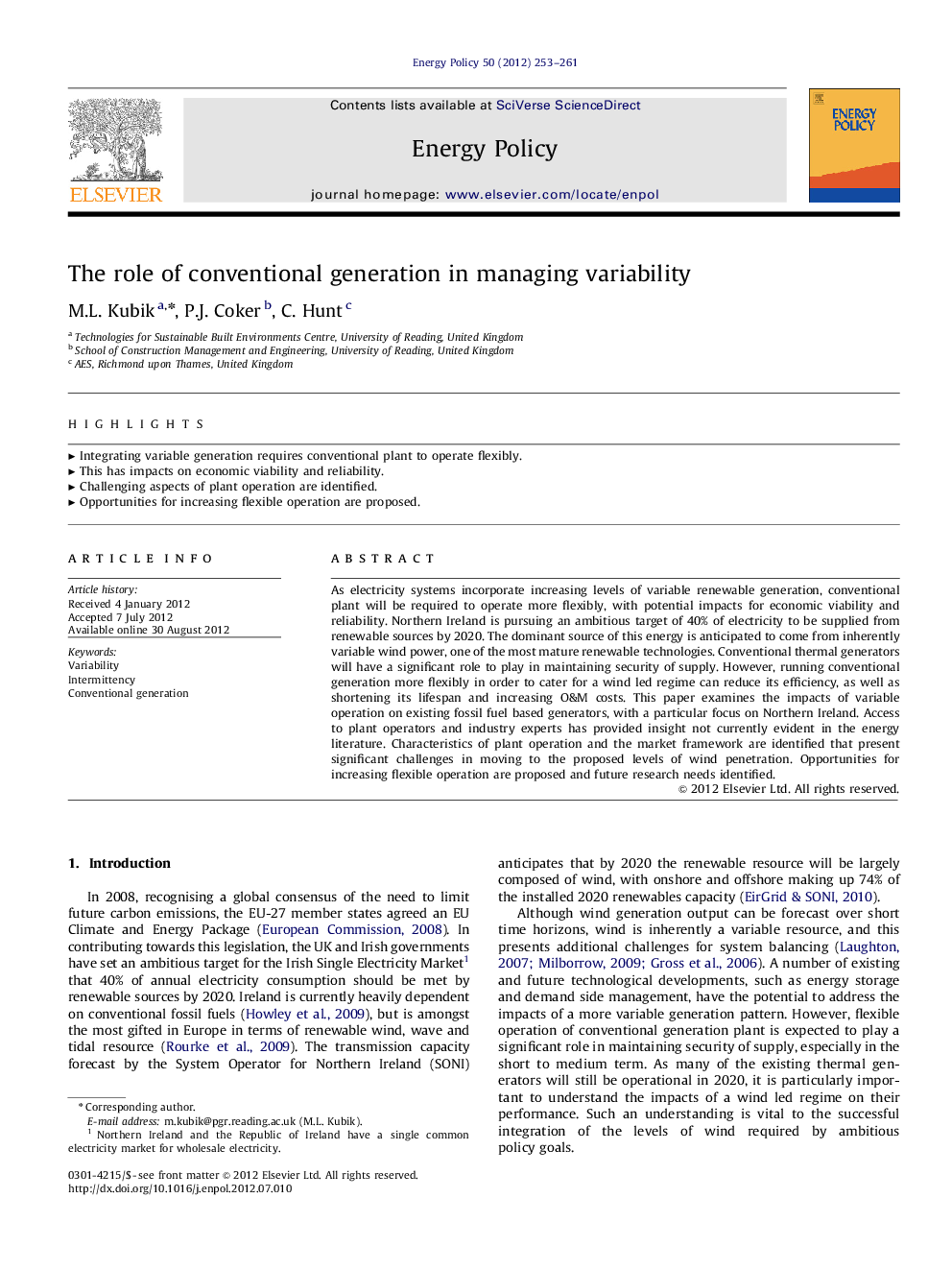 The role of conventional generation in managing variability