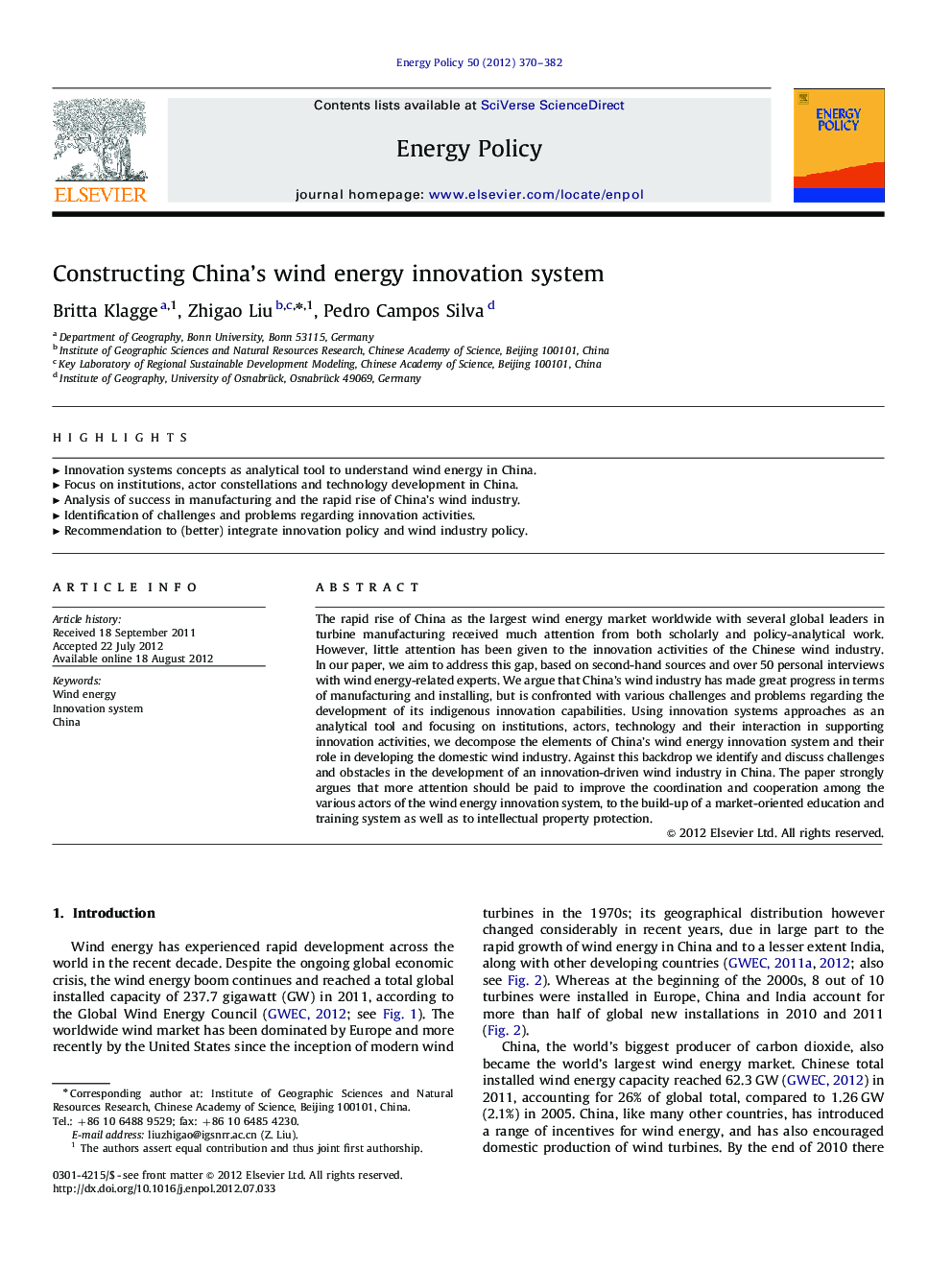 Constructing China's wind energy innovation system