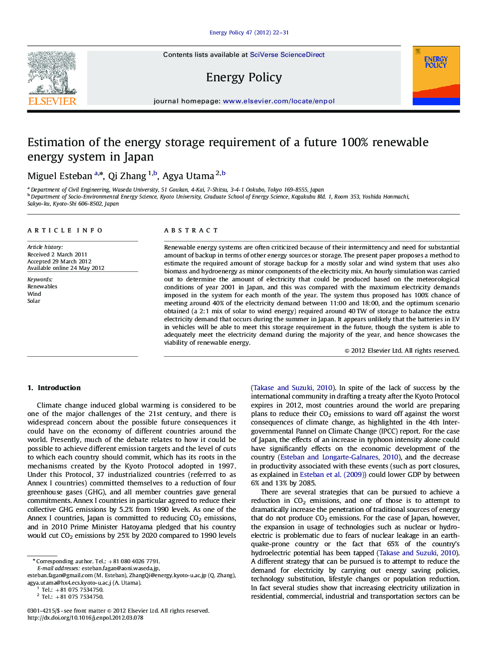 Estimation of the energy storage requirement of a future 100% renewable energy system in Japan