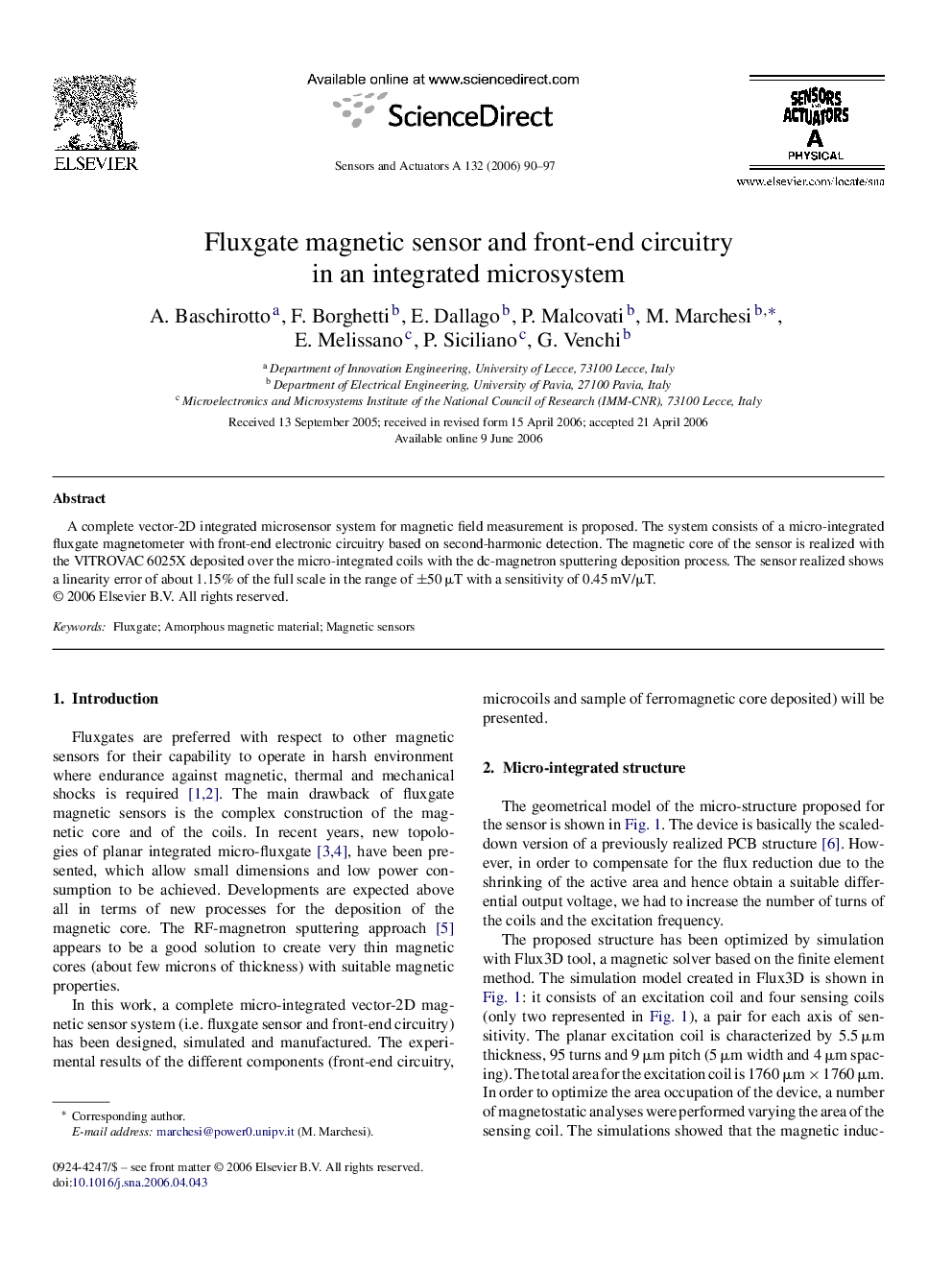 Fluxgate magnetic sensor and front-end circuitry in an integrated microsystem