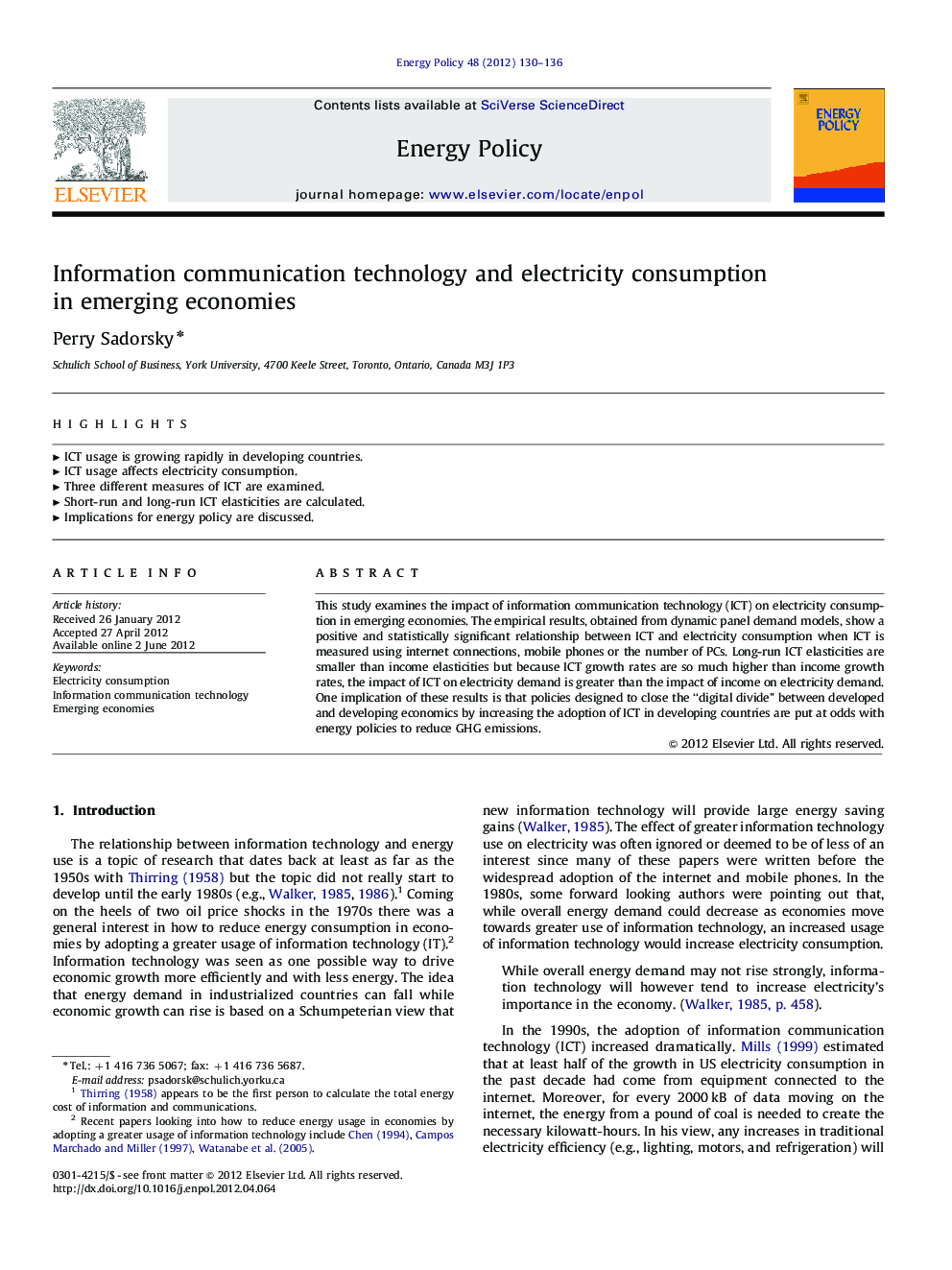 Information communication technology and electricity consumption in emerging economies