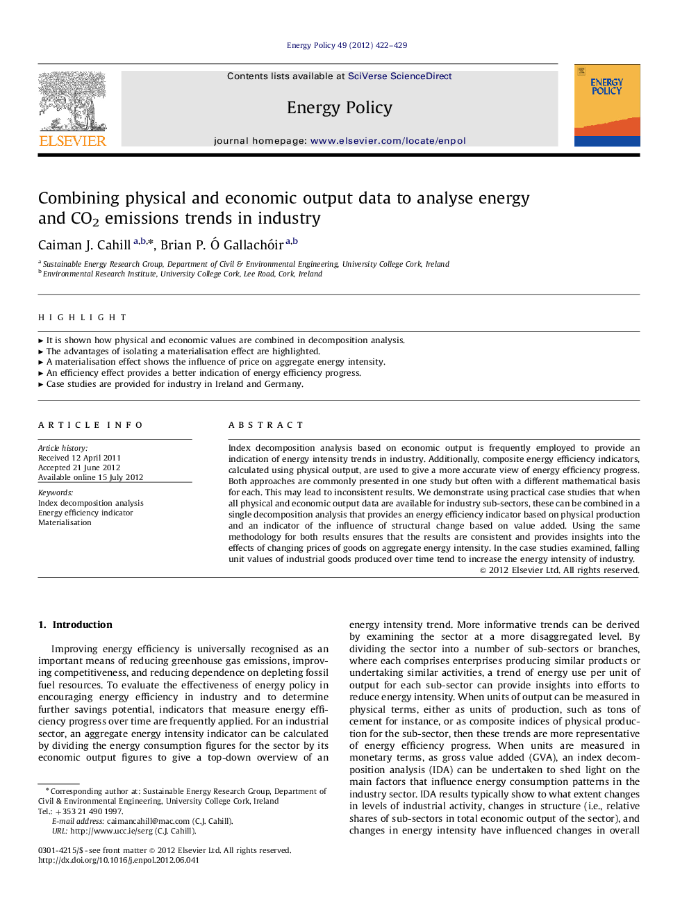 Combining physical and economic output data to analyse energy and CO2 emissions trends in industry