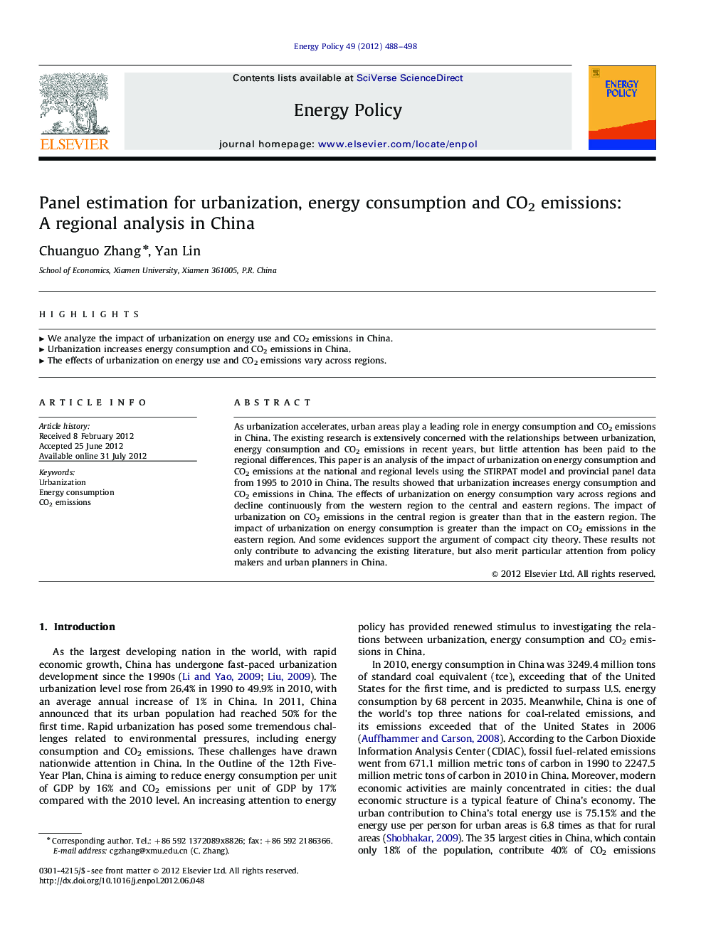 Panel estimation for urbanization, energy consumption and CO2 emissions: A regional analysis in China