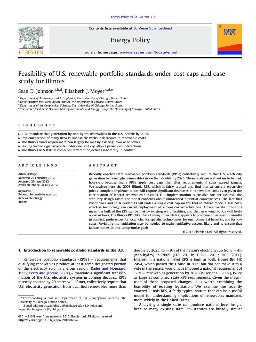 Feasibility of U.S. renewable portfolio standards under cost caps and case study for Illinois