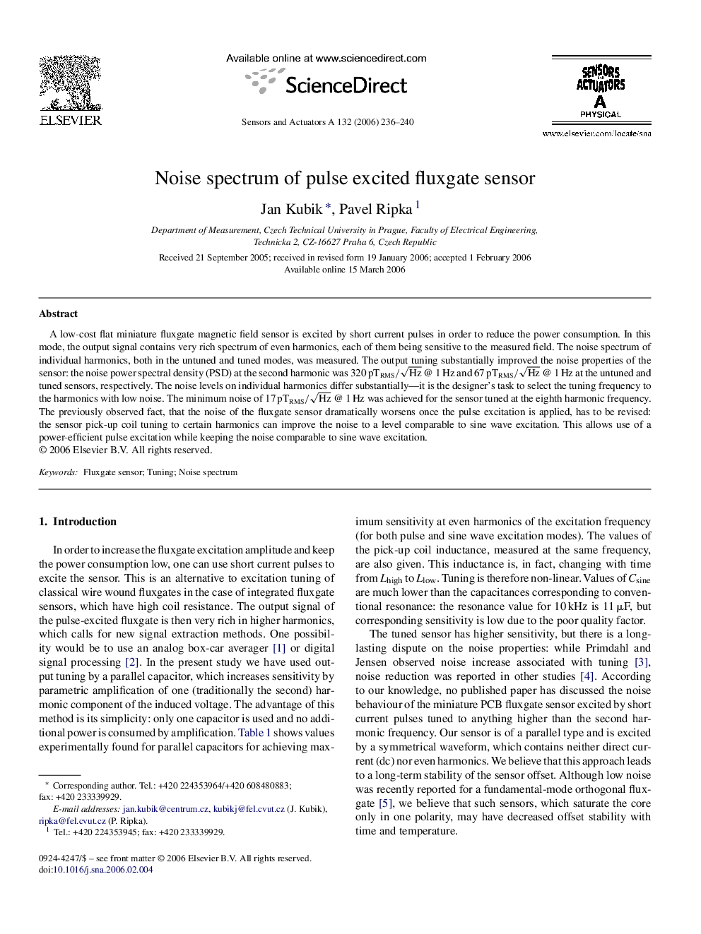 Noise spectrum of pulse excited fluxgate sensor