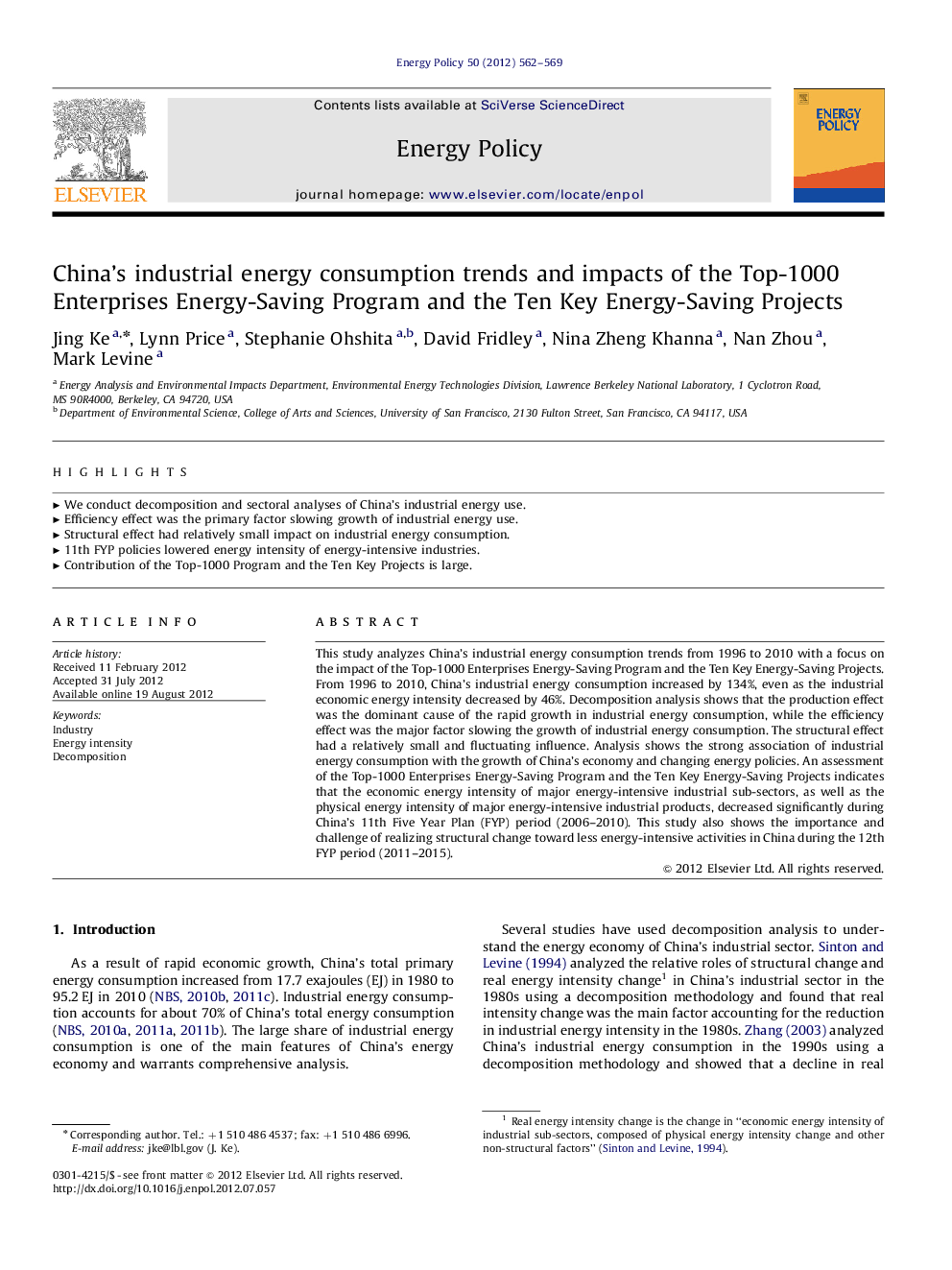 China's industrial energy consumption trends and impacts of the Top-1000 Enterprises Energy-Saving Program and the Ten Key Energy-Saving Projects