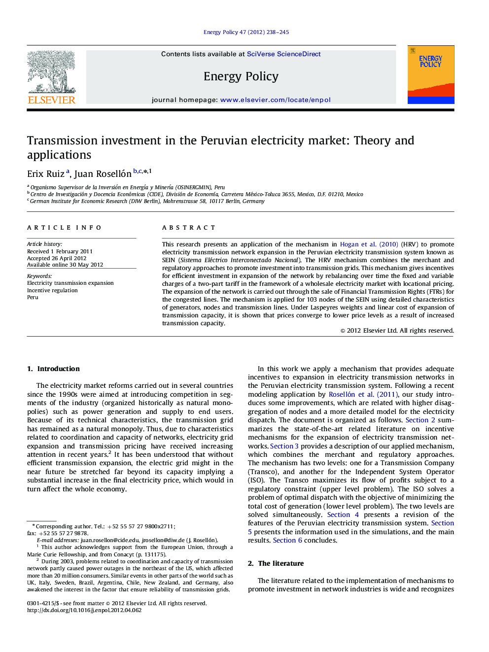 Transmission investment in the Peruvian electricity market: Theory and applications