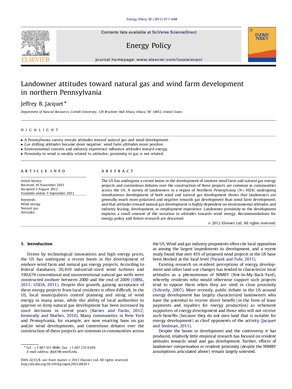 Landowner attitudes toward natural gas and wind farm development in northern Pennsylvania