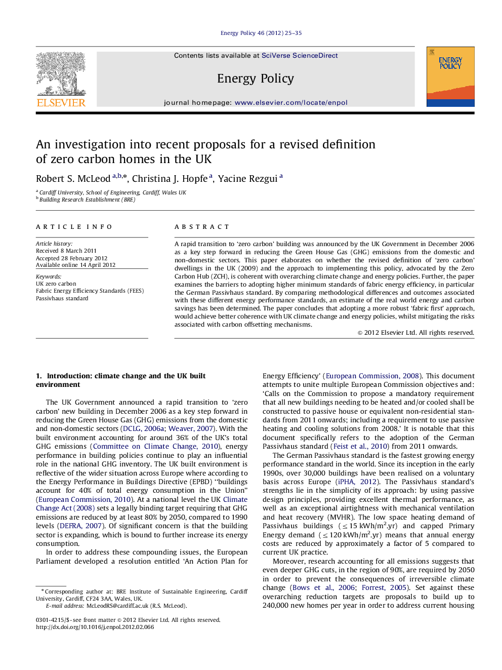 An investigation into recent proposals for a revised definition of zero carbon homes in the UK