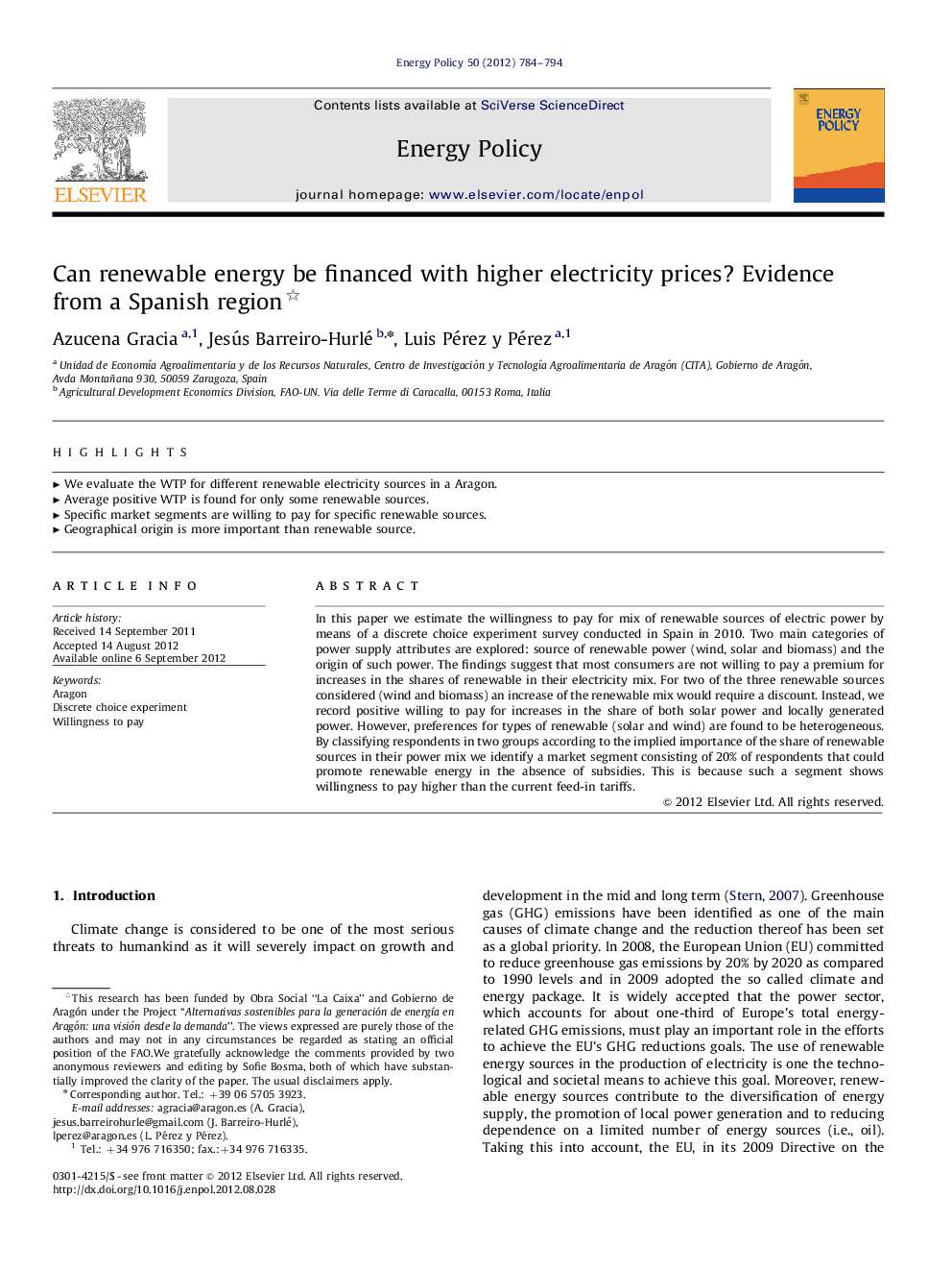 Can renewable energy be financed with higher electricity prices? Evidence from a Spanish region