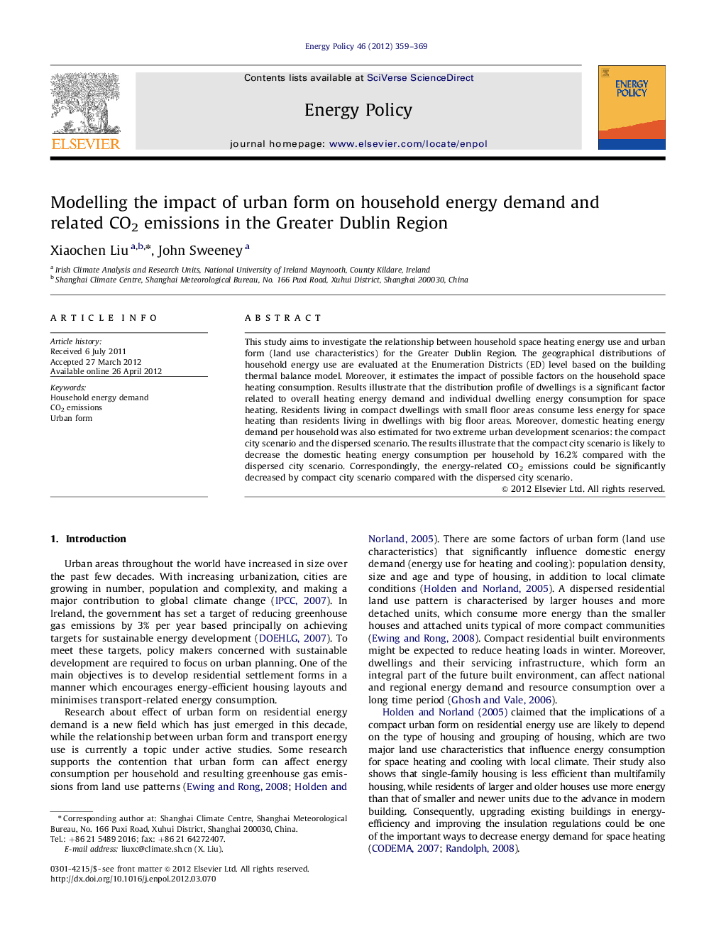 Modelling the impact of urban form on household energy demand and related CO2 emissions in the Greater Dublin Region