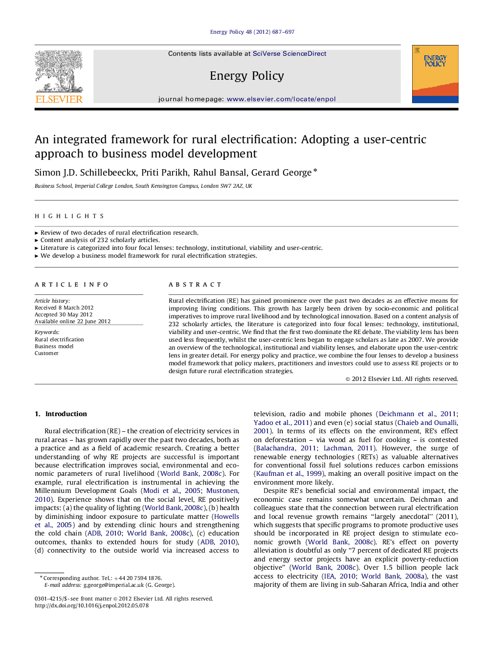 An integrated framework for rural electrification: Adopting a user-centric approach to business model development