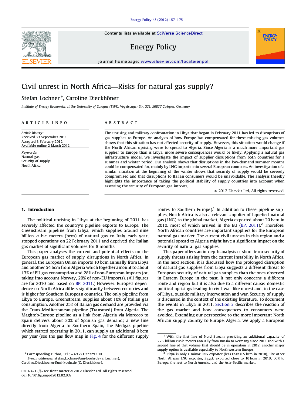 Civil unrest in North Africa-Risks for natural gas supply?