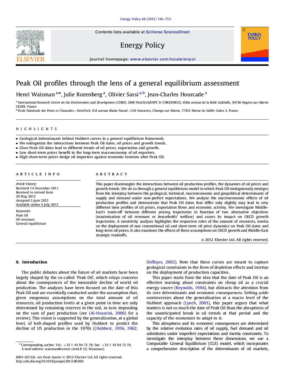 Peak Oil profiles through the lens of a general equilibrium assessment