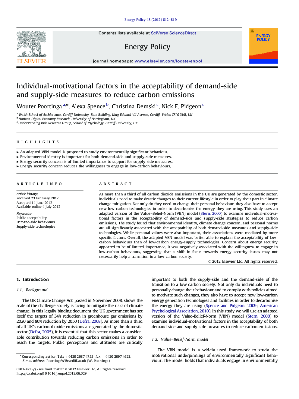 Individual-motivational factors in the acceptability of demand-side and supply-side measures to reduce carbon emissions