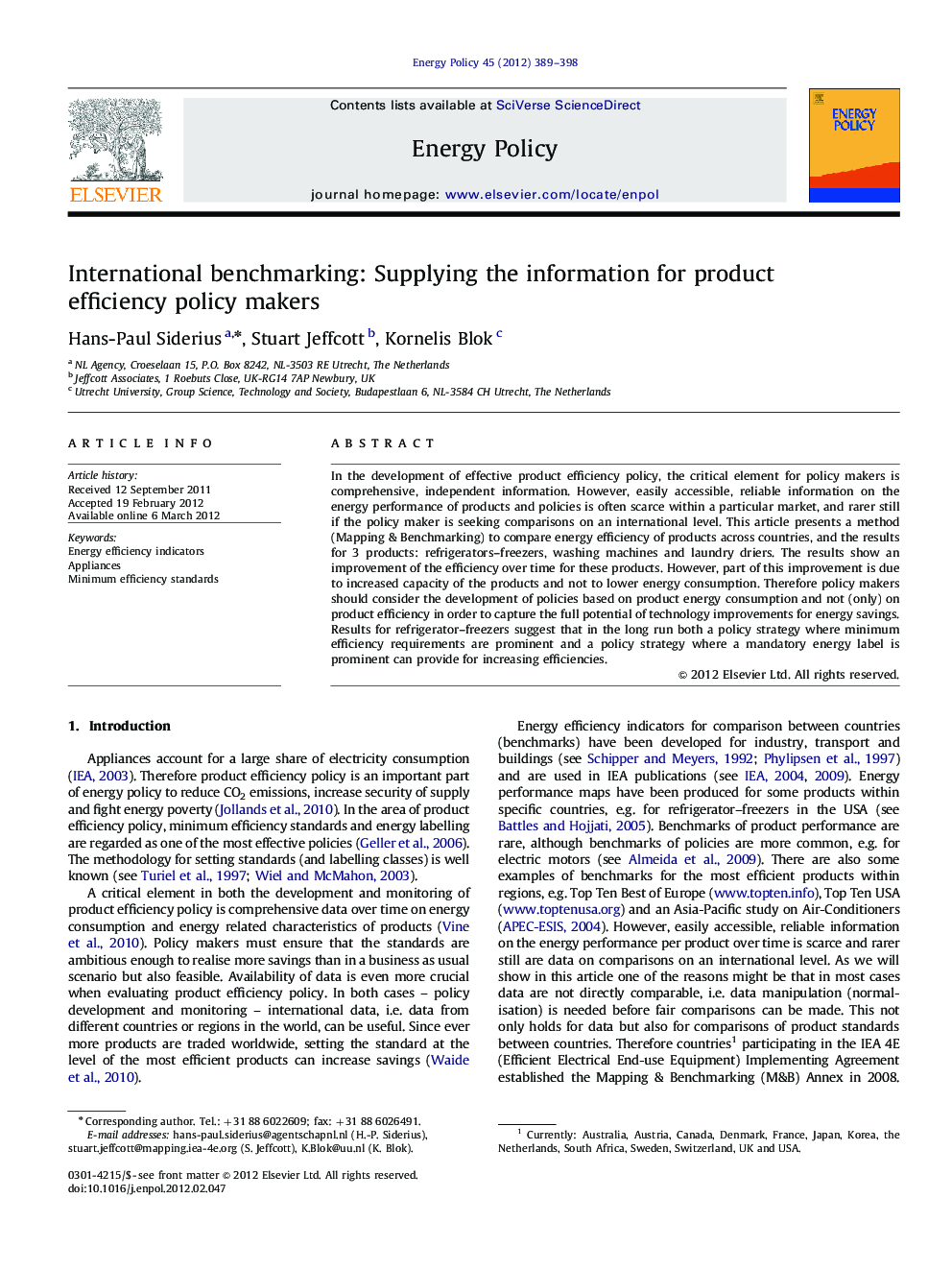 International benchmarking: Supplying the information for product efficiency policy makers