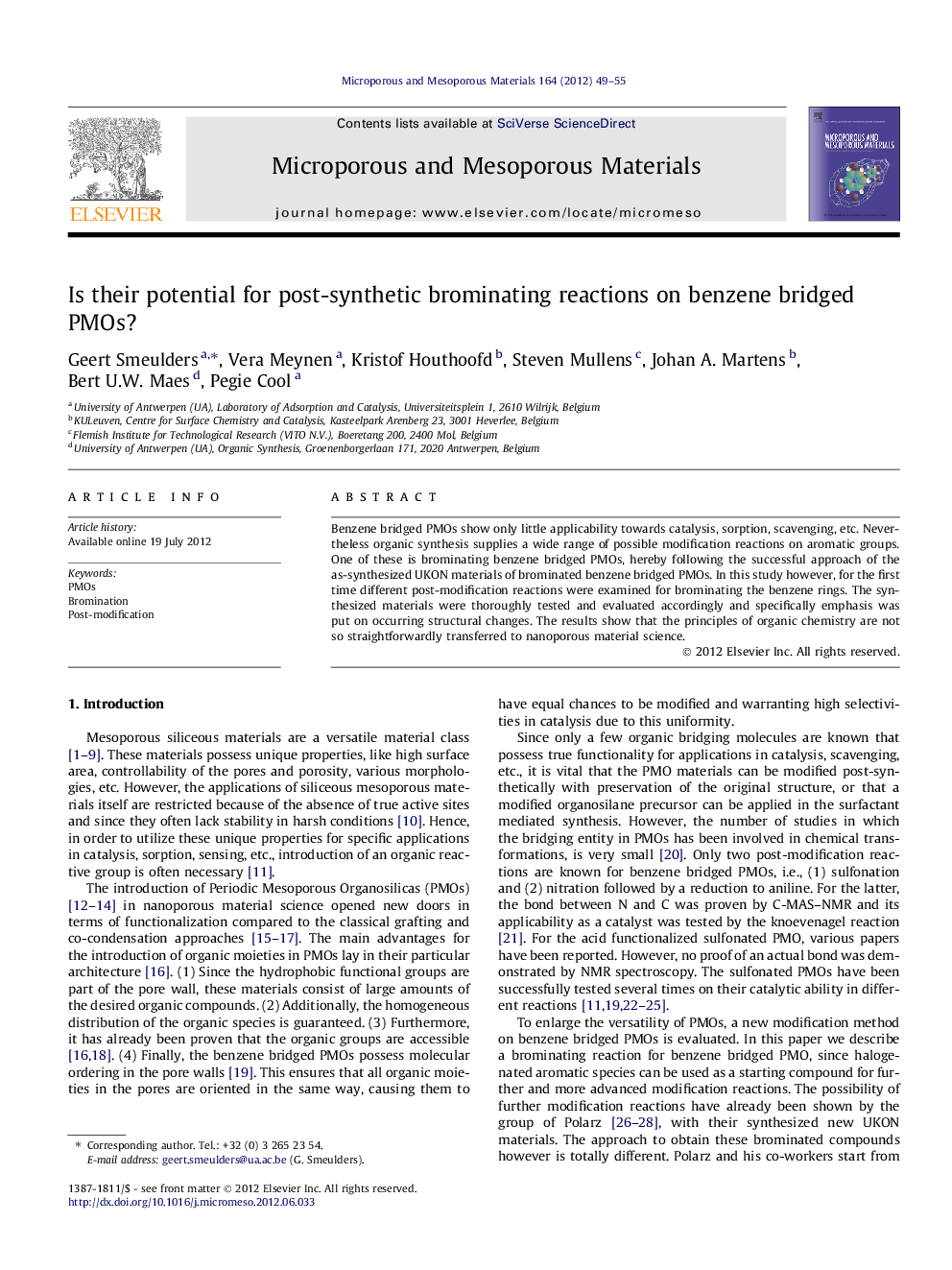 Is their potential for post-synthetic brominating reactions on benzene bridged PMOs?