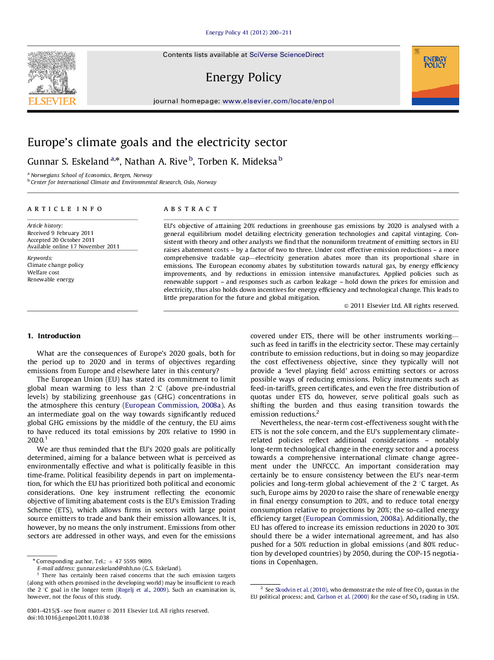 Europe's climate goals and the electricity sector