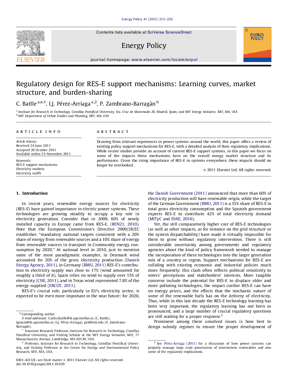 Regulatory design for RES-E support mechanisms: Learning curves, market structure, and burden-sharing