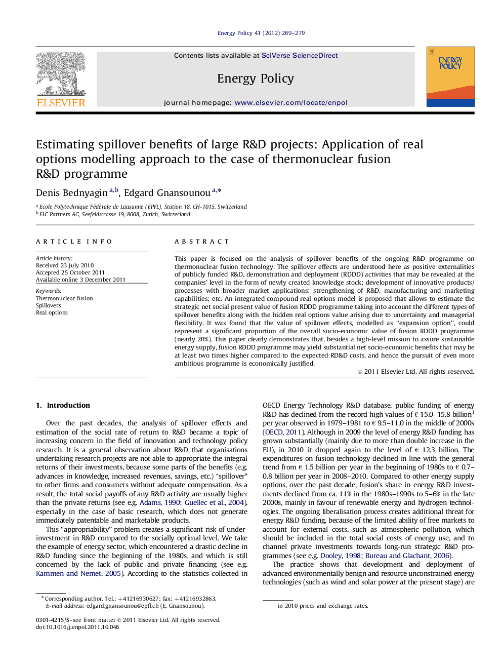 Estimating spillover benefits of large R&D projects: Application of real options modelling approach to the case of thermonuclear fusion R&D programme