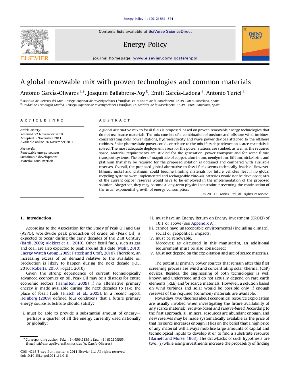 A global renewable mix with proven technologies and common materials