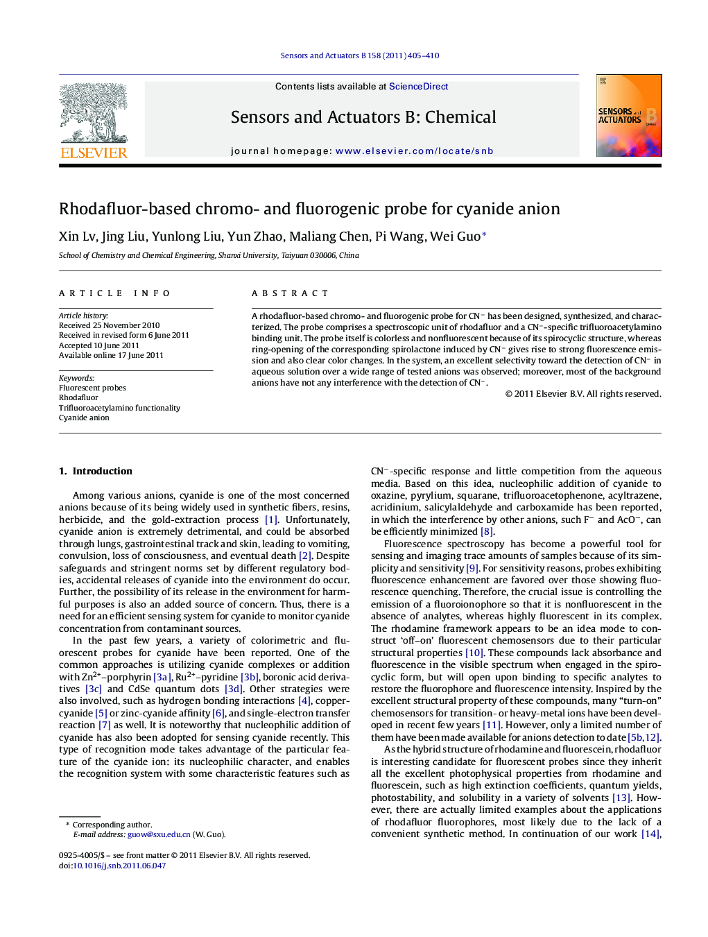 Rhodafluor-based chromo- and fluorogenic probe for cyanide anion