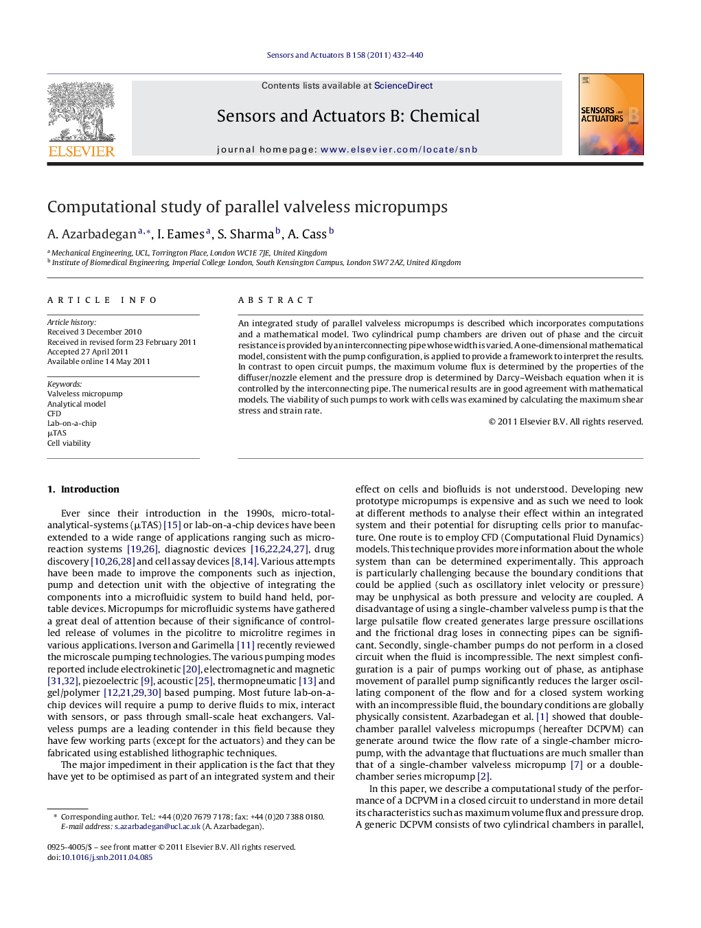 Computational study of parallel valveless micropumps